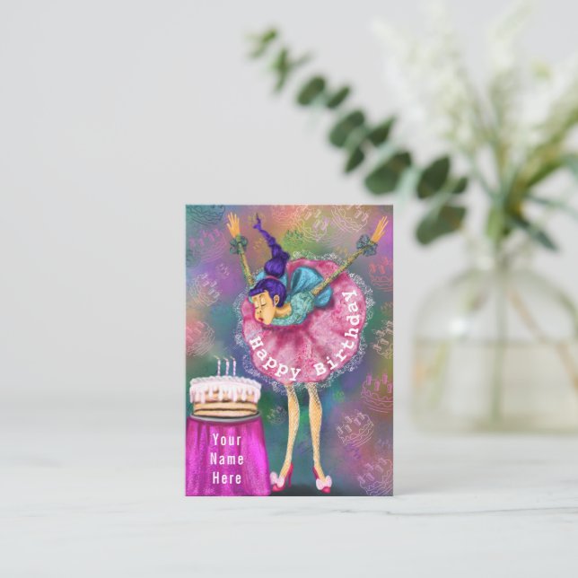 Chica de tarjetas de cumpleaños que extrae velas - (Anverso de pie)
