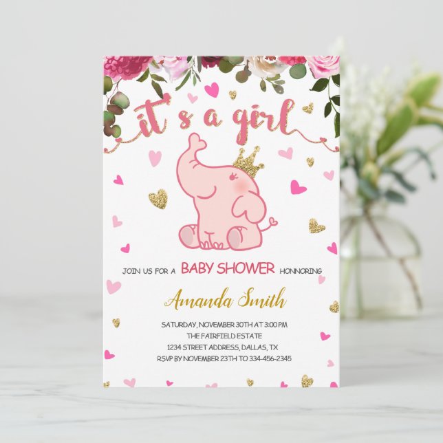 Chica de tarjetas de invitación Baby Shower para e (Anverso de pie)