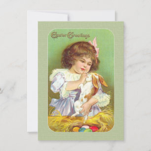 Chica de tarjetas de pascua victoriana y conejo y 