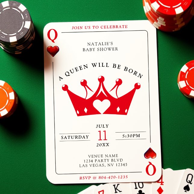 Chica de tarjetas de poker de Queen of Heart Casin (Queen of Heart Casino Poker Card Girl Baby Shower
)