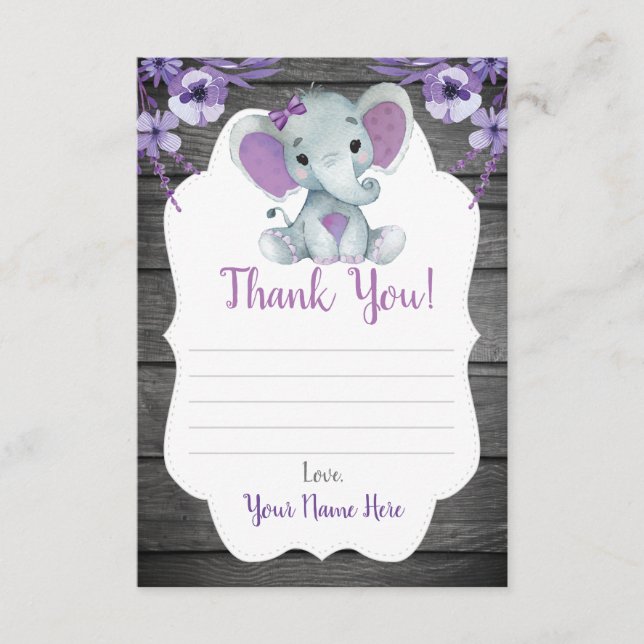 Chica de tarjetas Elephant Shower Purple Flowers (Anverso)