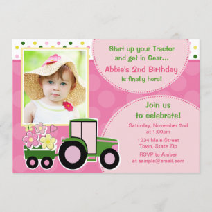 Chica de tractores Invitación de cumpleaños Tarjet