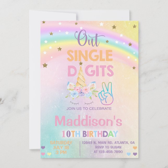 Chica de un solo dígito de Unicornio Invitación de (Anverso)