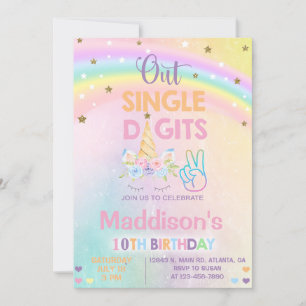 Chica de un solo dígito de Unicornio Invitación de