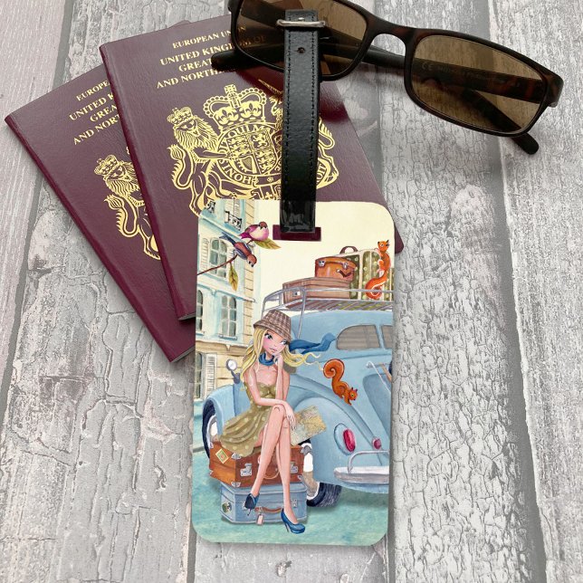 Chica de vacaciones Viajes París | Etiqueta de equ (Vacation Girl Travel Paris | Luggage Tag)
