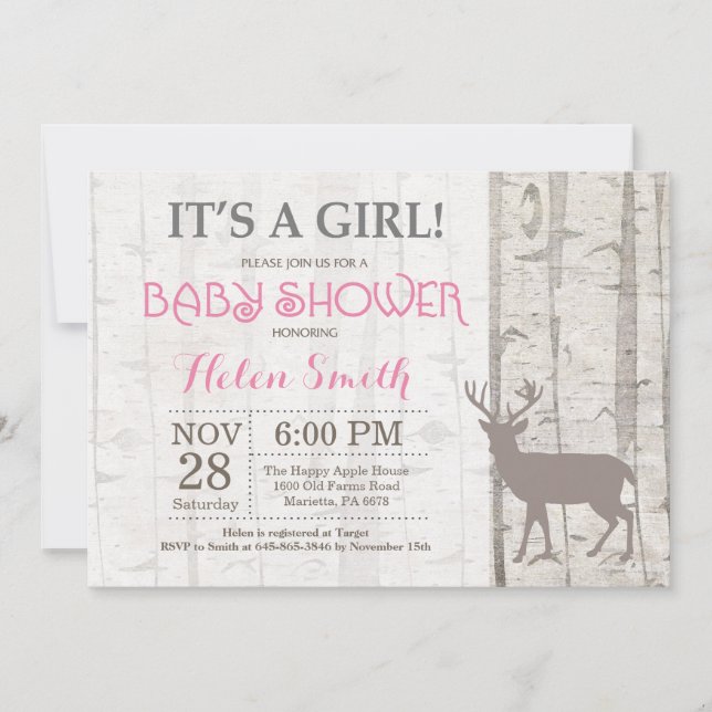 Chica de venados Invitación a Baby Shower Rústico  (Anverso)