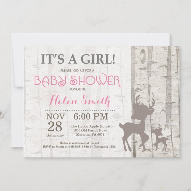 Chica de venados Invitación a Baby Shower Rústico  (Anverso)