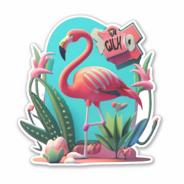 Chica de verano Flamingo Primer Pegatina de cumple (Anverso)