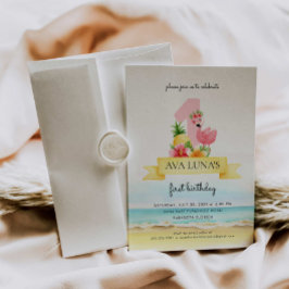 Chica de verano rosado Flamingo Invitación de cump