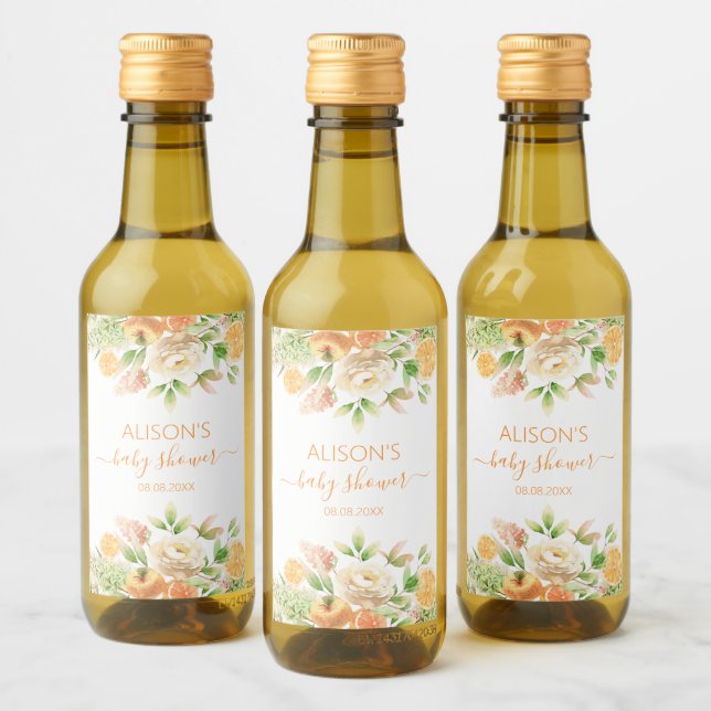 Chica de verde amarillo rosa floral Baby Shower Mi (Botellas)