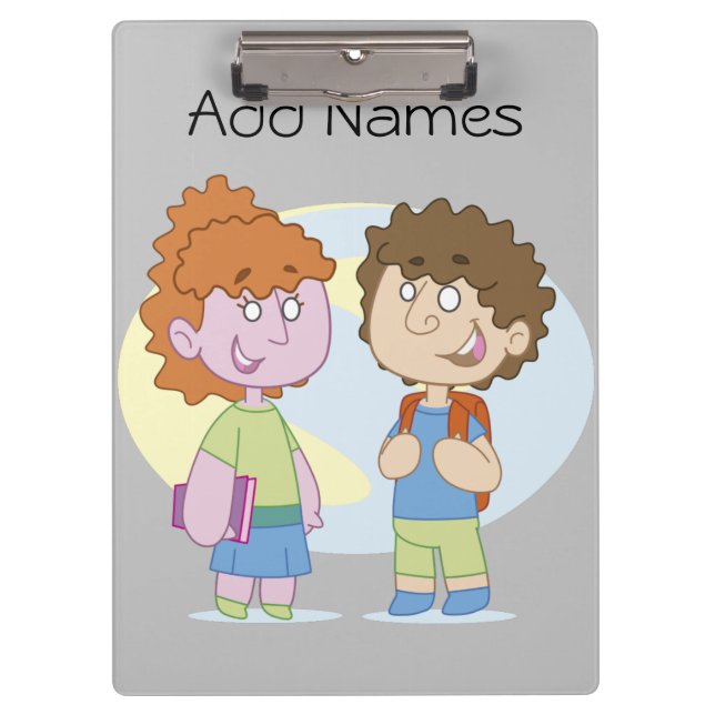 Chica de vuelta al portapapeles escolar (Anverso)