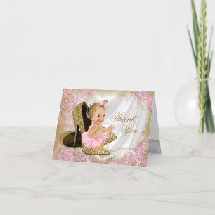 Chica de zapatos de oro rosa, baby shower, agradec