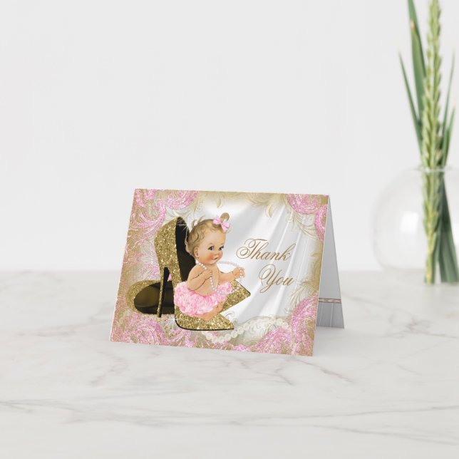 Chica de zapatos de oro rosado Baby Shower Gracias (Anverso)