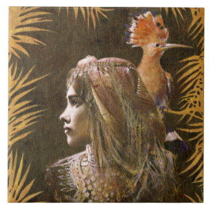 Chica decorativo del vintage y baldosa cerámica