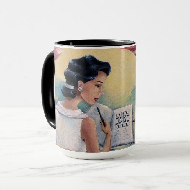 Chica del crucigrama y taza de café del pájaro (Anverso izquierdo)