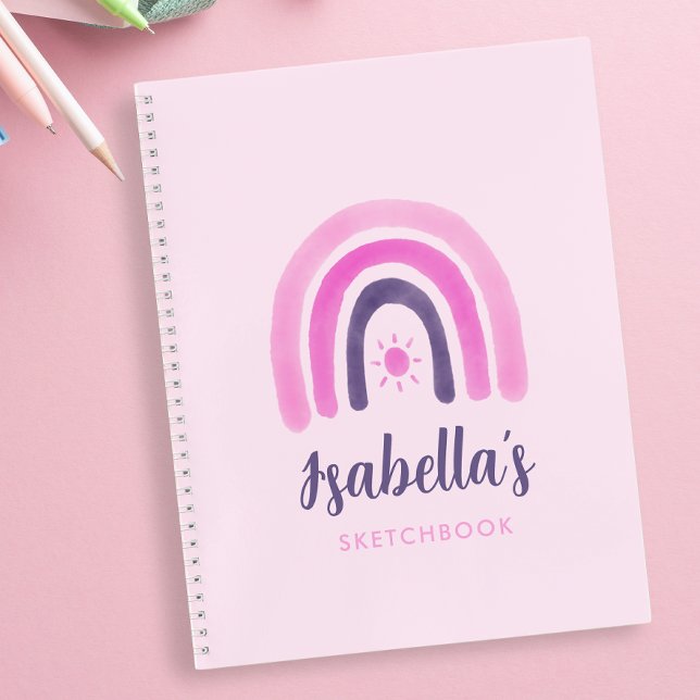 Chica del cuaderno de bocetos de arcoíris rosa (Personalize this Purple Pink Rainbow Notebook with your name or your girls name and topic notebook)