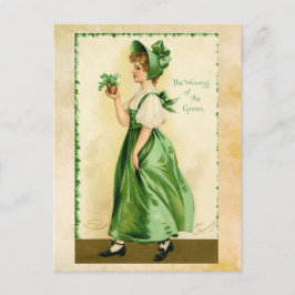 Chica del Día de San Patricio en la postal verde