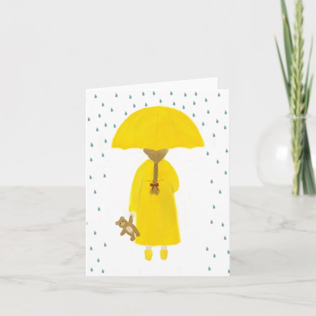 Chica del Día del Lluvia con tarjeta de nota del o (Anverso)