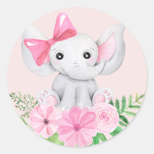 Chica del elefante bebé Pegatina de fiesta de cump