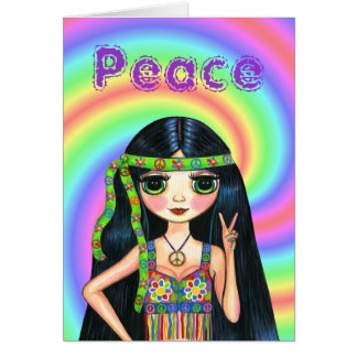 chica del Hippie del signo de la paz de los años