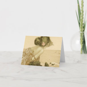 Chica del mar del vintage con la tarjeta de nota