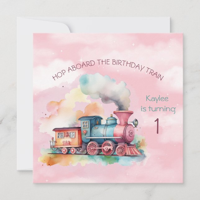 Chica del motor del tren Invitación al primer cump (Anverso)