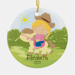 Chica del ornamento del navidad del jinete de lomo