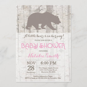 Chica del oso Invitación a Baby Shower Rústico Woo