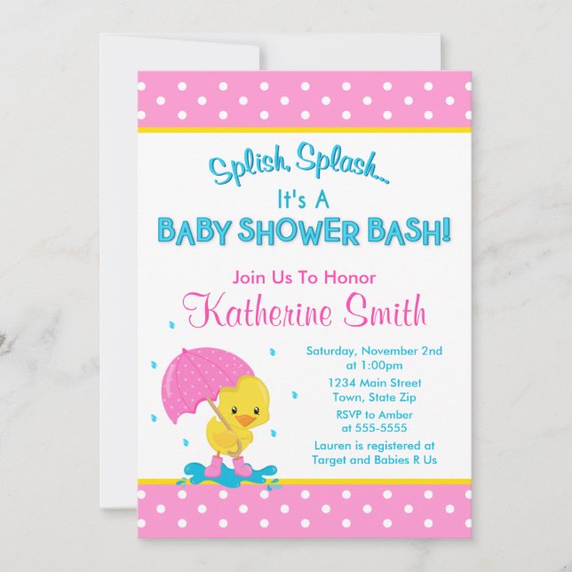 Chica del pato Invitación a Baby Shower 5x7 Tarjet (Anverso)