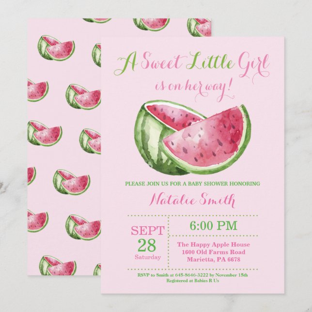 Chica del rosa de la invitación de Baby Shower de (Anverso / Reverso)