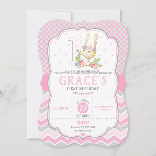 Chica del rosa de la invitación del cumpleaños del (Anverso)