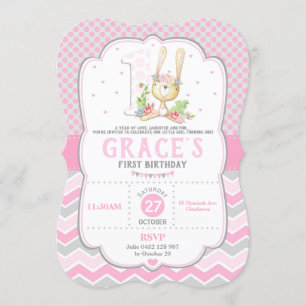 Chica del rosa de la invitación del cumpleaños del