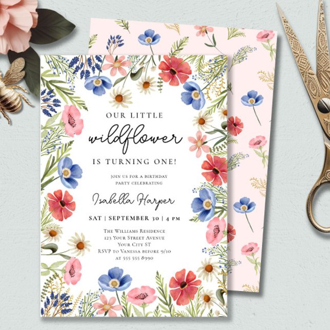 Chica del tema de las flores silvestres Invitación (Subido por el creador)