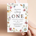 Chica del tema de las flores silvestres Invitación<br><div class="desc">¡Celebra a tu bebé con la flor salvaje de primavera que cumple un primer cumpleaños! El diseño es perfecto para cualquier ducha de bebé,  y viene con etiquetas a juego para compartir las noticias felices.</div>