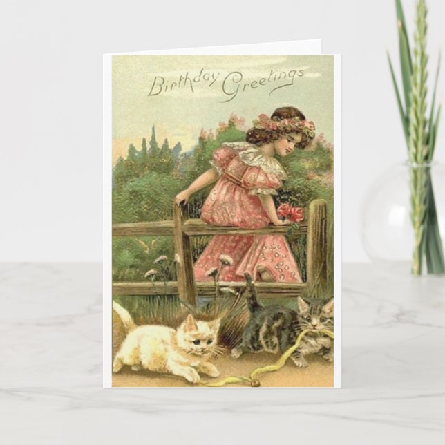 Chica del Victorian y tarjeta de cumpleaños de los (Anverso)