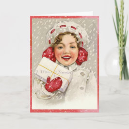 Chica del vintage de las Felices Navidad Nevado