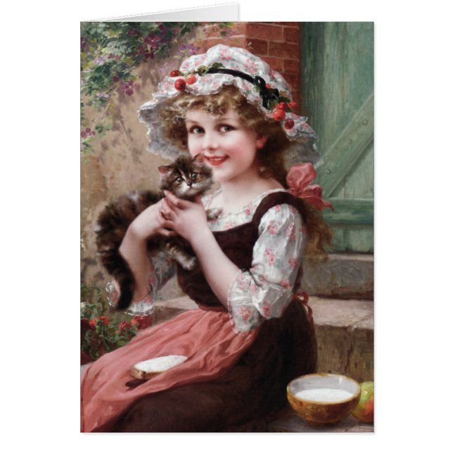 Chica del vintage y su gatito, (Frente)