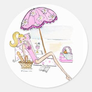 Chica - Día en los Pegatinas de playa