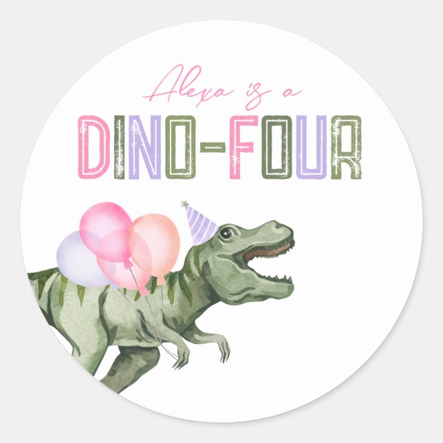 Chica Dino-Cuatro Pegatinas Fiestas (Anverso)