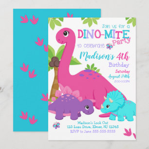 Chica Dinosaurios Invitación al cumpleaños / Dino 