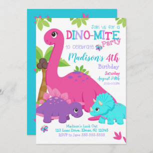 Chica Dinosaurios Invitación al cumpleaños / Dino 