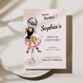 Chica Disco En Invitación De Cumpleaños De Cristal