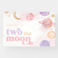 Chica Dos pancartas del Fiesta espacial de la Luna
