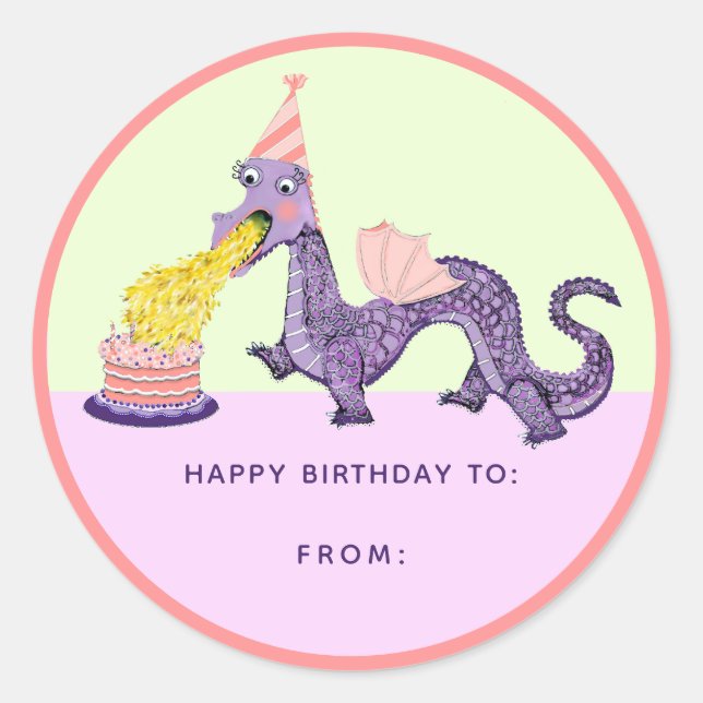Chica Dragon Birthday Classic Round Pegatina (Anverso)