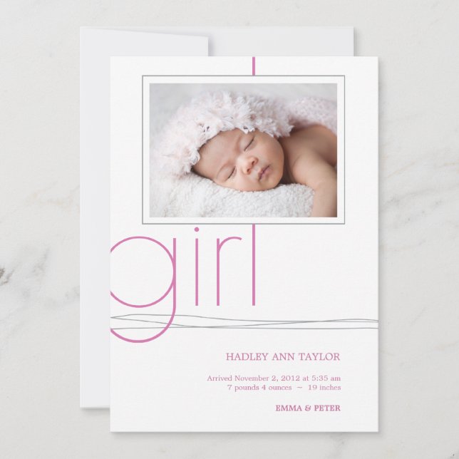 Chica dulce Personalizado foto Anuncio de nacimien (Anverso)