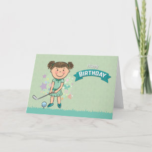 Chica educado Golfer a punto de comprar la tarjeta