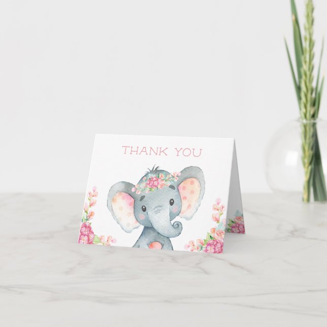 Chica Elefante Baby Shower Agradecimiento (Anverso)