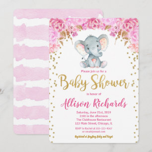 Chica elefante de la invitación a la ducha de bebé