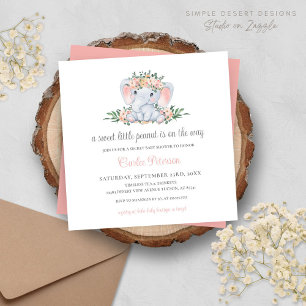 Chica Elefante Floral Rosa Moderno Baby Shower