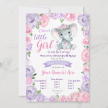 Chica elefante Invitación rústica, rosa púrpura
